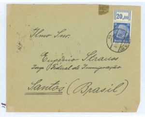 Germany 425 Austrian useage 16.VII.39 on cover to Brazil.  Tape mark and small upper right cover tear not affecting stamp.