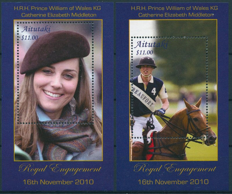 Aitutaki Cook Islands 2011 MNH Royal Engagement Prince William Kate 2v Deluxe SS