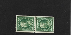 United States Scott 390 1-cent Franklin Line Pair Unused hinged