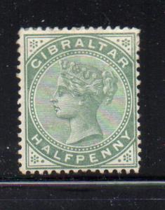 Gibraltar Sc 8 1887 1/2d dull green Victoria stamp mint