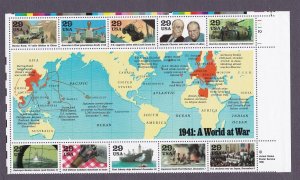 Souvenir Sheet (10) 29c WWII 1941 World at War US 2559 Plate Block MNH F-VF