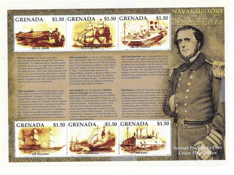 GRENADA #3252  AMERICAN CIVIL WAR - WARSHIPS  MNH