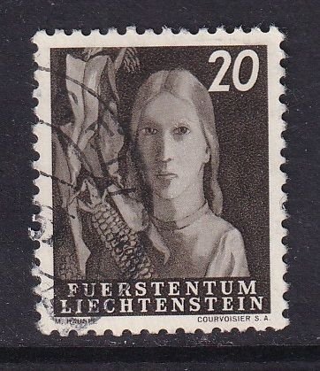 Liechtenstein  #250  used   1951  harvesting corn  20rp