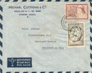 Greece 500D Oranges and 2000D Figs 1953 Athinai, Poste Aerienne Airmail to Fr...