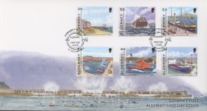 Alderney 446-51 FDC cover harbor ship lighthouse (2110 206)