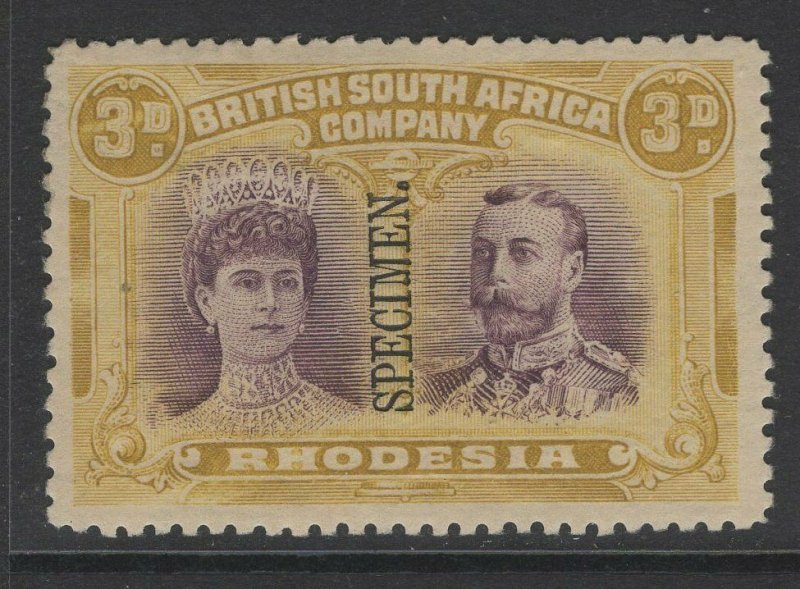 RHODESIA SG137s 1910-3 3d VIOLET & OCHRE SPECIMEN MTD MINT