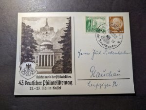 1938 Germany Philatelic Souvenir Postcard Cover Leipzig to Glauchau