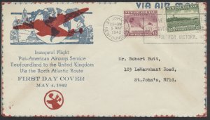 1942 Newfoundland PanAm Flight Cover St John's to UK AAMC NFF-63