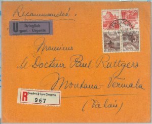 89099 - SWITZERLAND - POSTAL HISTORY - TETE-BECHE pairs on REGISTERED COVER 1946