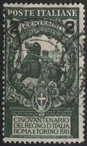 ITALY 1913  Sc 126 2c on 5c  Used  F-VF Valor, Horse + Male Nude