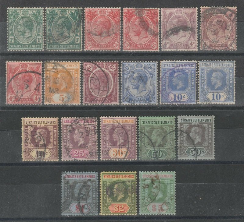 Malaya Singapore 1912-23 Straits Settlements KGV 20V USED MCCA M2501