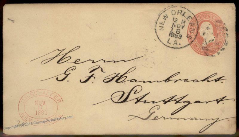 USA Germany 1883 Transatlantic New Orleans LA Cover Postal Stationary Enti 87705