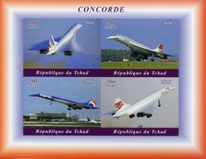 Chad Aviation Stamps 2018 MNH Concorde Aircraft 4v IMPF M/S