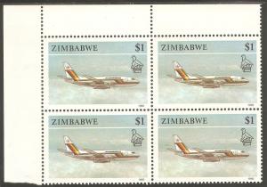 ZIMBABWE Sc# 630 MNH FVF 4-Block Jet Airplane