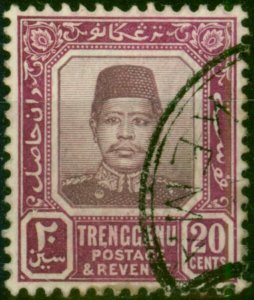 Trengganu 1910 20c Dull & Bright Purple SG11 Fine Used (2)