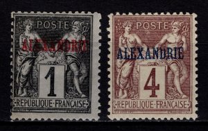 French PO in Alexandria 1899 Optd ‘ALEXANDRIE’, 1c & 4c [Unused]