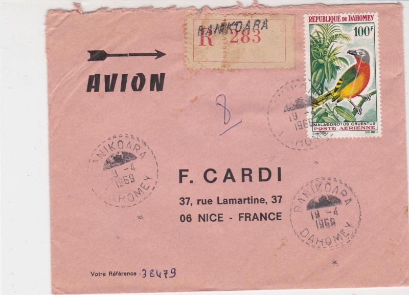 Rep Du Dahomey 1969 Regd Airmail Banikoara Cancels Exotic Bird Stamp Cover 30677