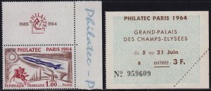 France - 1964 - Scott #1100 - MNH - Philatec Exhibition with ticket