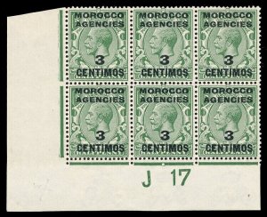 Morocco Agencies 1917 KGV 3c on ½d Control J17 Plate 41 block mint. SG 128.