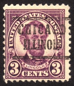 1923, US 3c, Used, Chicago precancel, Sc 555