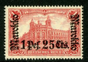 Morocco 1911 Germany  1p25¢/1 Mark Sc #54 Watermarked MNH F645