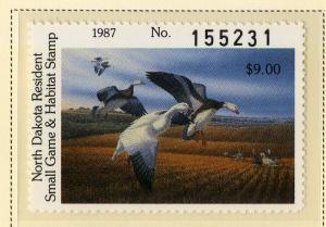 US ND6  NORTH DAKOTA ST DUCK STAMP 1987 MNH SCV $22.00 BIN $11.00