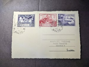 1950 British Malta Postcard Cover Valletta to Geneva Switzerland