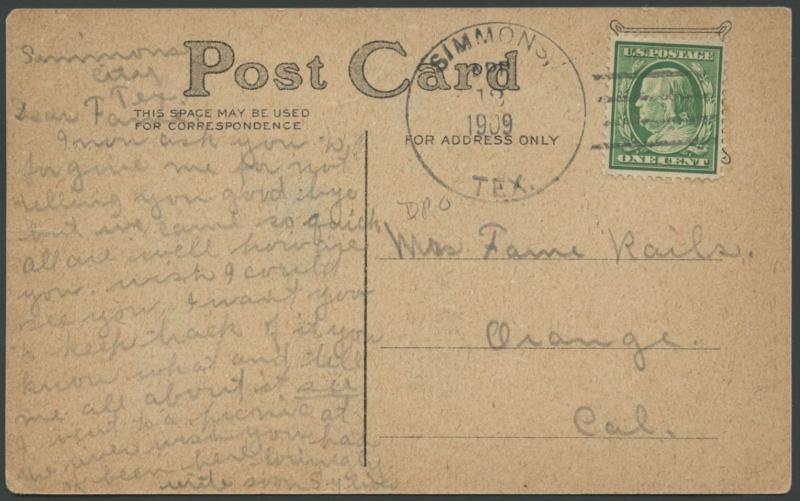 TEXAS LIVE OAK COUNTY (1909 Simmons) DPO 1908-1928 Machine Cancel #550