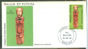 Wallis & Futuna Islands C134 1984 175fr Soano Hoatau Tiki sculpture (single) on an unaddressed cacheted FDC