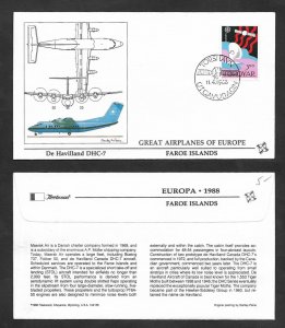 SE)1988 FAROE ISLANDS, EUROPA CEPT ISSUE, GREAT PLANES OF EUROPE, DE HAVILLAND D