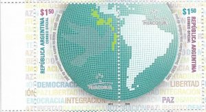 ARGENTINA 2010 MERCOSUR ISSUE PEACE AND CULTURE MAPS CONTINUOUS PAIR MNH