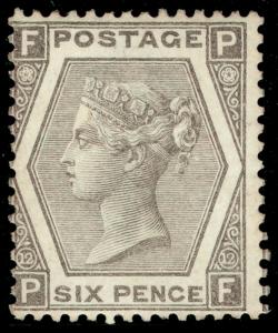 SG125, SCARCE 6d grey PLATE 12, LH MINT. Cat £1850. PF