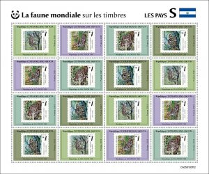 C A R - 2025 - Fauna on Stamps, El Salvador - Perf 16v Sheet - Mint Never Hinged