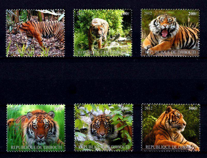 DJIBOUTI - 2012 - TIGER - WILD CAT - ENDANGERED ++ 6 X MINT - PERF SET!