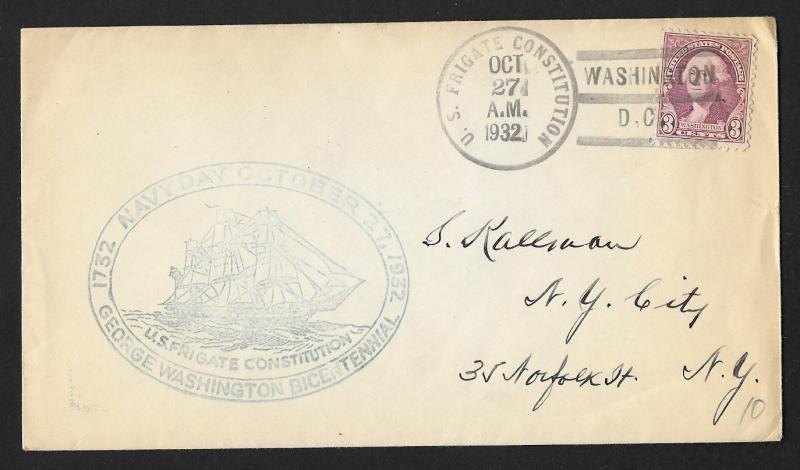 UNITED STATES Event Cover Navy Day 1932 US Frigate Constitution
