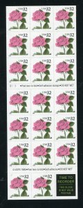 2492a Pink Rose Complete Booklet of 20 32¢ Stamps MNH 1996