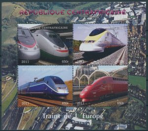 Trains of Europe Railways Stamps Central African Railway 2011 MNH 4v M/S