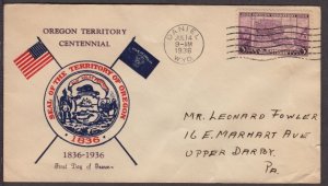 1936 Oregon Territory 100 years Sc 783-24 FDC Clifford cachet Daniel WY (T