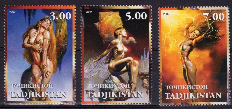 Tajikistan 2002 THE ART OF BORIS VALLEJO Set(3) Perforated MNH