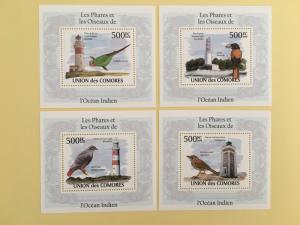 Comoro Islands 2009 Animals Birds Lighthouse Architecture Fauna 4 S/S Stamps MNH