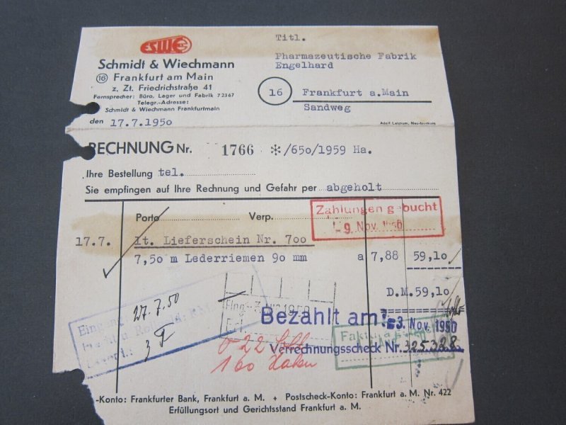 Germany 1950 invoice  OurRef:1442