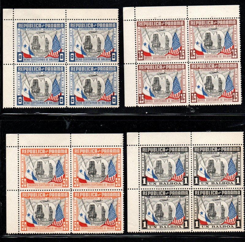 Panama 317-321, C49-C53 Set Mint hinged. Blocks of four