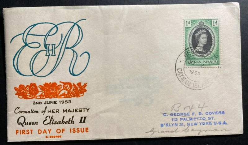 1953 Cayman Islands Coronation first day cover FDC Queen Elizabeth II QE2 To Usa