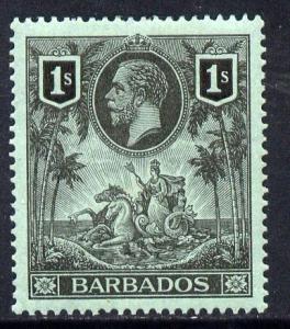 Barbados 1912-16 KG5 MCA 1s black on green mounted mint S...