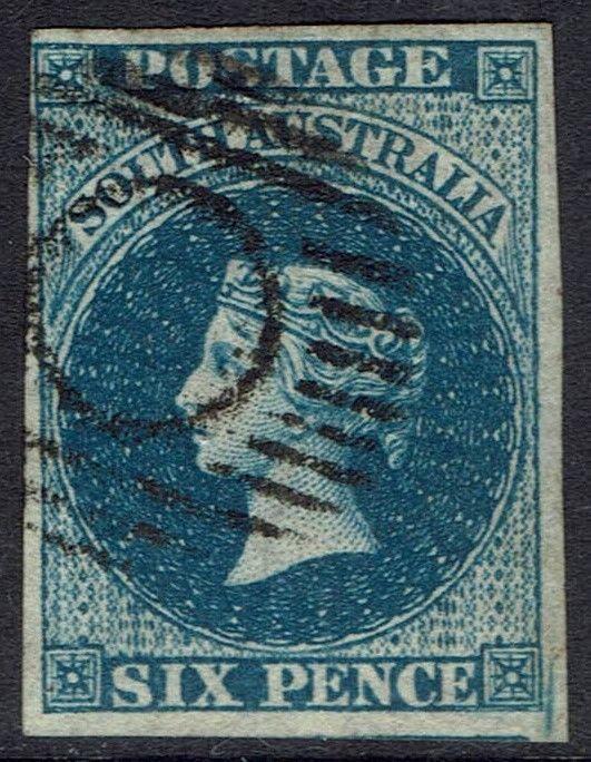 SOUTH AUSTRALIA 1855 QV 6D IMPERF LONDON PRINTING USED