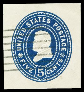 Scott U377 5c Blue on White Cut Square Used VF 37 x 35mm Cat $9