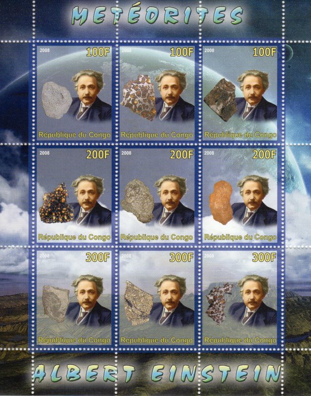 Congo 2008 Albert Einstein & Meteors Sheet (9) Perforated MNH