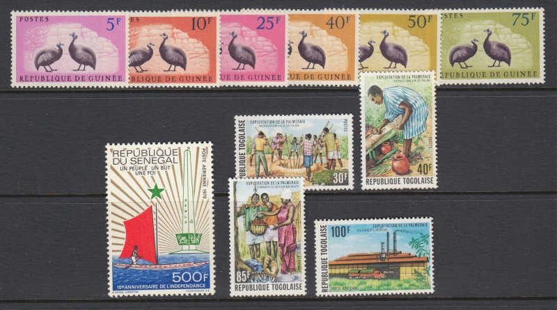 Guinea 223-228 MLH, Senegal C79 MNH, Togo 911/C253 MNH.  3 cplt sets, fresh, VF.