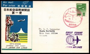 JAPAN - JAPAN AIRLINES TOKYO - OKINAWA to HONOLULU  (1954) FIRST FLIGHT COVER