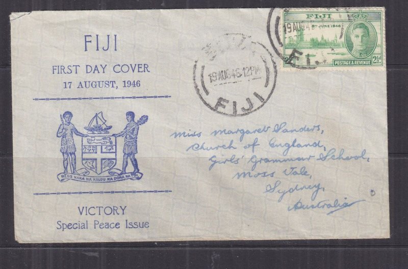 FIJI, 1946 2 1/2d. Victory on cover, Suva to Australia. 